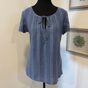 W5 Nautical Blue & White Striped Blouse with Flutter Sleeves EUC